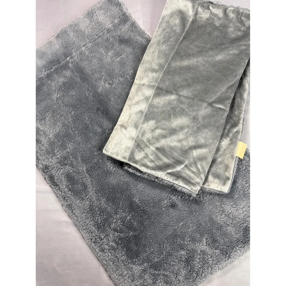 UGG 2 Gray Sherpa and Velvet Plush Throw Pillow Cover 20x20 Square Logo Patch